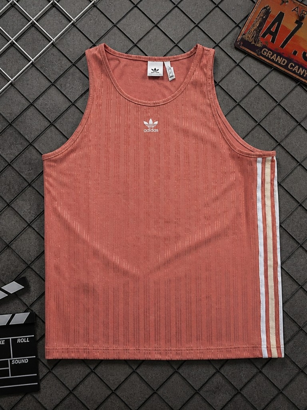 Adidas Women’s Tank Top in Dusty Coral with White Side Stripes